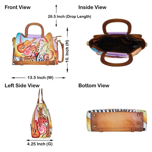 Brown Hand Painted Leather satchel bag, Crossbody Sling Bag, Top Handle Handbag - Picture 2 of 9